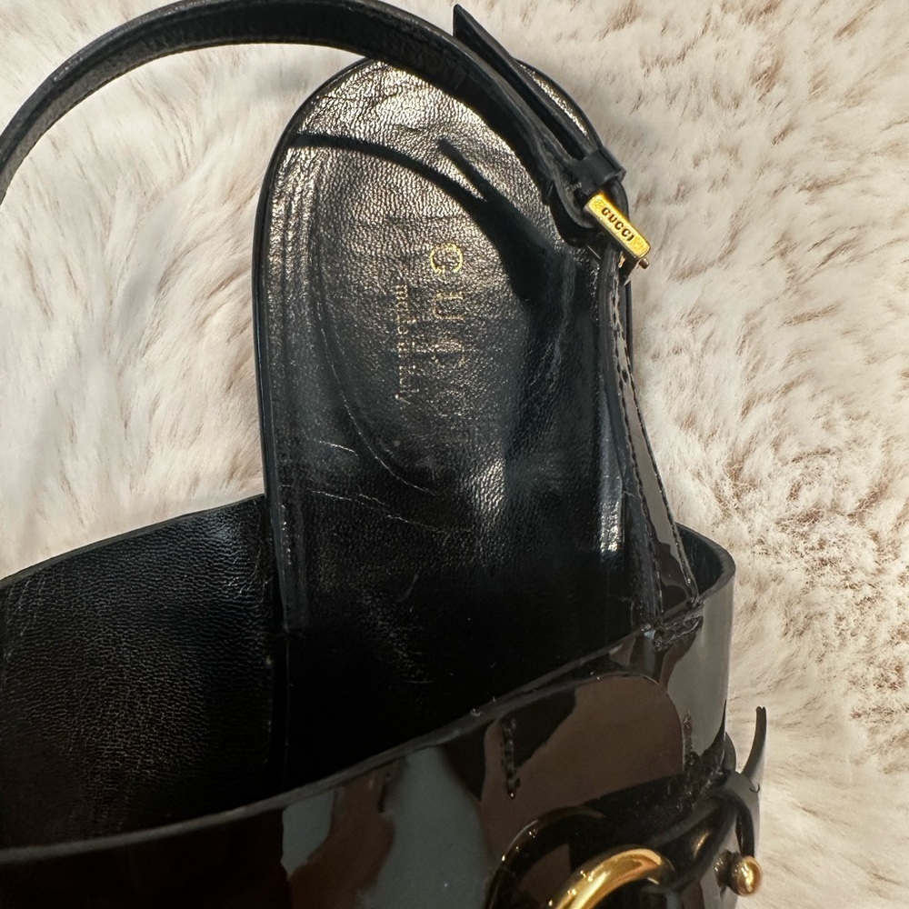 Gucci Glossy Black and Gold Sandals - Picture 3 of 4